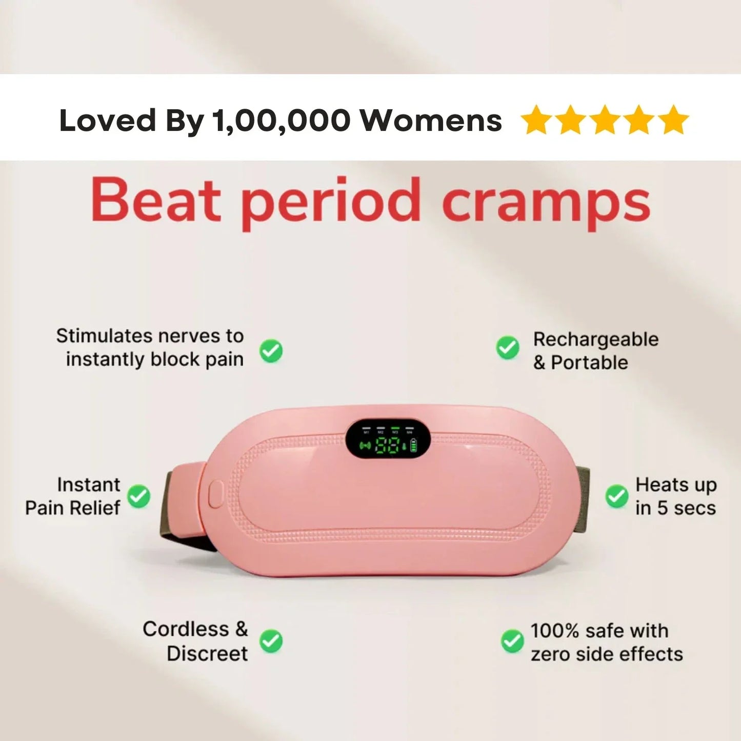Babe - Period Pain Cramp Relief Belt -Massager machine-Portable Menstrual Heating Pad, Heated for Menstrual Cramp Relief with 3 Heat Levels & 4 Modes, Electric Belt Massage for Women and Girls My Store 