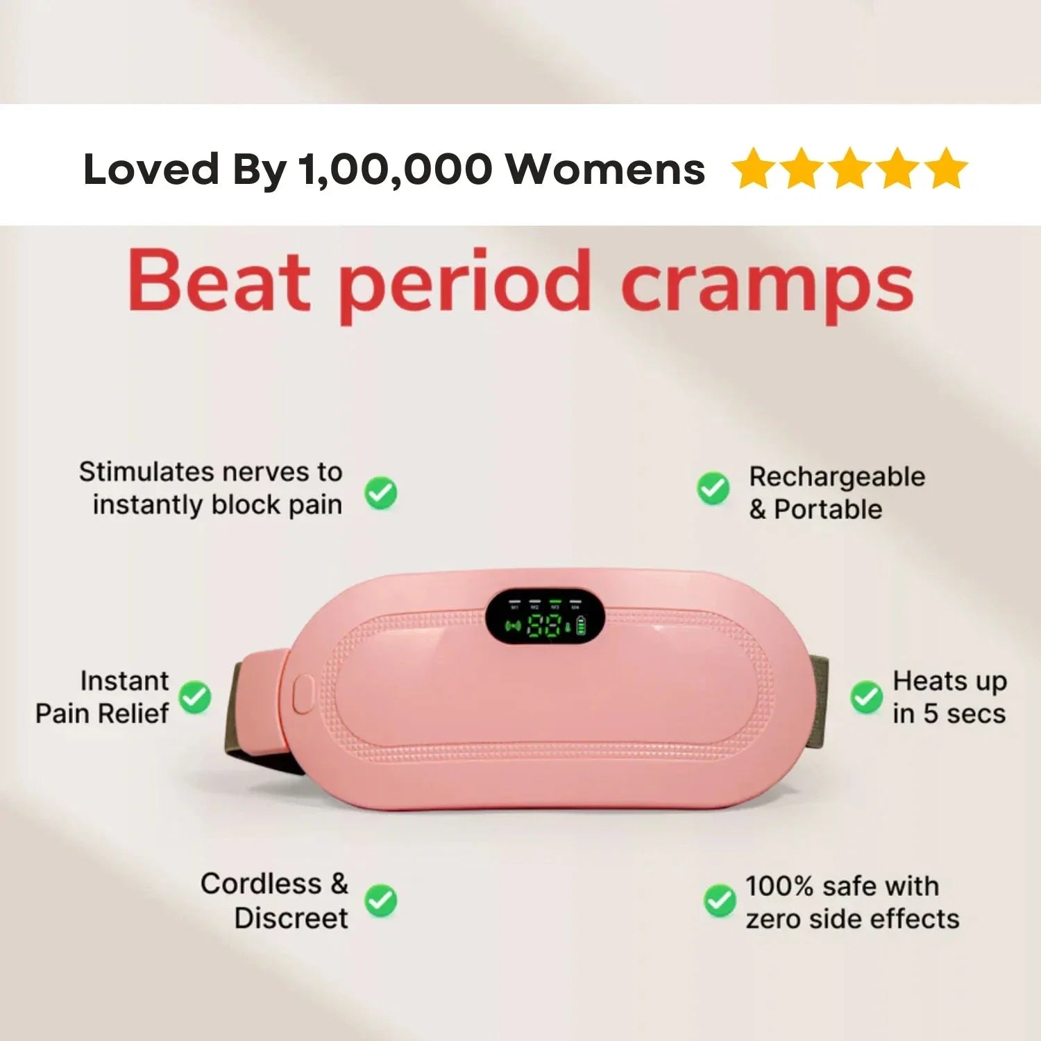 Babe - Period Pain Cramp Relief Belt -Massager machine-Portable Menstrual Heating Pad, Heated for Menstrual Cramp Relief with 3 Heat Levels & 4 Modes, Electric Belt Massage for Women and Girls My Store 
